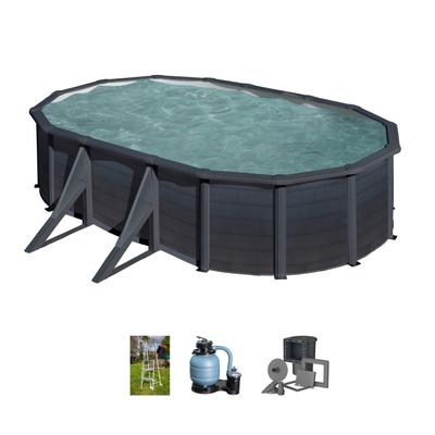 Ovalpool GRE "KEA", grau (anthrazit), B:300cm H:120cm L:500cm, Schwimmbecken, Maße inkl. Stützen 500 x 500 x 120 cm Image