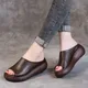 Pantoufles d'été en cuir pour femmes nouvelles chaussures à plateforme noires