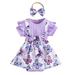 JDEFEG 9 Month Jumpsuit Girls Short Sleeve Floral Prints Ribbed Romper Bodysuits Dress Headbands Set Snow Bodysuit Girl Pajamas for Teens Girls Pajama Sets Purple 68