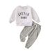JDEFEG Sweat Clothes for Boys Toddler Baby Boy Girl Fall Clothes Letter Print Sweatshirt Pullover Tops + Pants Outfits Set Tracksuit Clothing Toddler Sweatsuit Set White 100