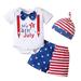 Newborn Baby Boy My 1st 4th of July Outfit Short Sleeve Bowtie Romper Shorts Hat 3Pcs Clothes Set