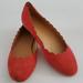 J. Crew Shoes | J. Crew Dark Poppy (Red) Suede Scalloped Flats Size 6 | Color: Red | Size: 6