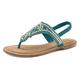 Zehentrenner LASCANA Gr. 36, blau (türkis) Damen Schuhe Zehensteg-Sandalen Sandale, Pantolette mit Perlen und Steinchen besetzt