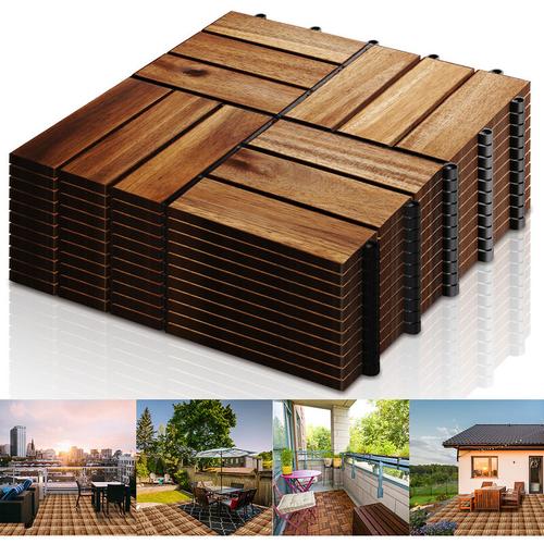 Tolletour – Holzfliesen Mosaik Akazienholz Fliese 55 Stück 30×30 cm Balkonfliesen Gartenfliesen