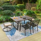 7-Piece Patio Dining Set with Metal U-Shaped Leg Brown Dining Table and Metal Dining Chairs