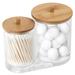 Acrylic Paper Cup Dispenser with Bamboo Lid Clear Paper Cup Holder 2 In 1 Round and Square Cotton Swabs Storage Box Container Cosmetics Organiser for Bathroom Guest Room Counter
