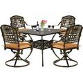 VIVIJASON 5-Piece Outdoor Patio Dining Set All-Weather Cast Aluminum Conversation Set Patio Furniture Set for Balcony Lawn Garden Include 4 Swivel Cushioned Chairs 1 Square Table w/Umbrella Hole