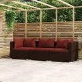 Anself 3-Seater Patio Sofa with Cushions Brown Poly Rattan Middle Sofa and 2 Corner Sofa Sectional Sofa for Garden Lawn Courtyard Balcony