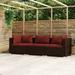 Anself 3-Seater Patio Sofa with Cushions Brown Poly Rattan Middle Sofa and 2 Corner Sofa Sectional Sofa for Garden Lawn Courtyard Balcony