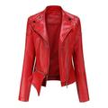 Women s Slim Leather Stand Collar Zip Motorcycle Suit Belt Coat Jacket Tops Plus Size Fall Winter Jackets for Women Coat