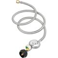 5FT Propane Regulator and Hose with Gauge Fit for Propane Patio Heater Fire Pit Weber Grill and More Stainless Braided