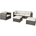 6PCS Patio Rattan Furniture Set Cushion Sofa Coffee Table Ottoman