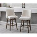 Guyou 27.5 Inch Swivel Bar Stool Set of 2 Nailhead Trim Linen Upholstered Counter Height Chair with Backrest and Wooden Legs for Kitchen Island Bistro Restaurant Cream