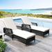 Outdoor patio pool PE rattan wicker chair wicker sun lounger Adjustable backrest beige cushion Black wicker (2 sets)