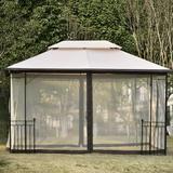 13 Ft. W x 9.7 Ft. D Iron Patio Outdoor Gazebo Double Roof Soft Canopy Garden Backyard Gazebo with Mosquito Netting Suitable for Lawn Garden Backyard and Deck