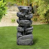 Stacked Rock Fountain with LED Lights - Outdoor Water Fountains Cascading Floor Water Feature Art Decor for Garden Pation Deck Porch