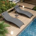 Kullavik Patio Chaise Lounge Set 3 Pieces Outdoor Lounge Chair Outdoor Wicker Lounge Chairs with Table Folding Chaise Lounger for Poolside Backyard Porch Grey