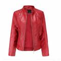 Women s Slim Leather Stand Collar Zip Motorcycle Suit Belt Coat Jacket Tops Plus Size Fall Winter Jackets for Women Coat