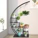 Tcbosik Semicircle Iron Plant Stand 5-Layers Flower Pot Stand with Hooks for Home Decoration Black