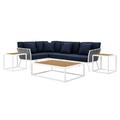 Lounge Sectional Sofa Chair Table Set Navy White Aluminum Metal Fabric Modern Contemporary Outdoor Patio Balcony Cafe Bistro Garden Furniture Hotel Hospitality