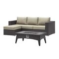 Contemporary Modern Urban Designer Outdoor Patio Balcony Garden Furniture Lounge Sofa Chair and Coffee Table Fire Pit Set Fabric Rattan Wicker Beige