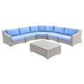 Lounge Sectional Sofa Chair Table Set Rattan Wicker Light Grey Gray Light Blue Modern Contemporary Urban Design Outdoor Patio Balcony Cafe Bistro Garden Furniture Hotel Hospitality