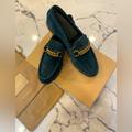 Burberry Shoes | Burberry Green Suede Solway Chain Detail Slip On Loafers Size 43. | Color: Green | Size: 9.5