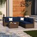 Latitude Run® 6 Piece Rattan Sectional Seating Group w/ Cushions Synthetic Wicker/All - Weather Wicker/Wicker/Rattan in Blue | Outdoor Furniture | Wayfair