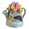 August Grove® Aneida Spring Watering Can Downspout Cover Garden Statue Resin/Plastic in Gray/Yellow | 7.37 H x 8.37 W x 5.87 D in | Wayfair