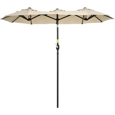 Outsunny Sonnenschirm, Gartenschirm, neigbar, mit Handkurbel, Winddach, Polyester+Stahl, khaki, 285