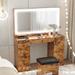 Latitude Run® Makeup Vanity Desk w/ LED Lighted Mirror & Power Outlet & 7 Drawers Wood in Black/Brown | 56.3 H x 46.1 W x 15.4 D in | Wayfair