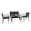 VINGLI 4 Pieces Patio Conversation Set Patio Furniture Set with Loveseat and Coffee Table Outdoor Sofa Garden Lawn Patio Chairs for Poolside Porch (Black)