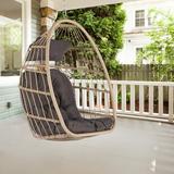 Egg Chair with Hanging Chains Outdoor All Weather Wicker Hanging Hammock Chair with Dark Gray Cushions Patio Foldable Basket Swing Chair for Porch Balcony Backyard Garden Bedroom D7707