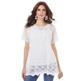 Plus Size Women's Short-Sleeve Lace Yoke Pullover by Roaman's in White (Size 26/28)