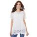 Plus Size Women's Short-Sleeve Lace Yoke Pullover by Roaman's in White (Size 26/28)