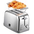 2 slice toaster, Retro Bagel Toaster Toaster with 7 Bread Shade Settings, 2 Extra Wide Slots, Defrost/Bagel/Cancel Function, Removable Crumb Tray, Stainless Steel Toaster by Yabano, Silver