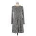 Old Navy Casual Dress - A-Line Crew Neck Long sleeves: Black Animal Print Dresses - Women's Size X-Small - Print Wash