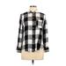 H&M Long Sleeve Button Down Shirt: Collared Covered Shoulder Black Checkered/Gingham Tops - Women's Size 6