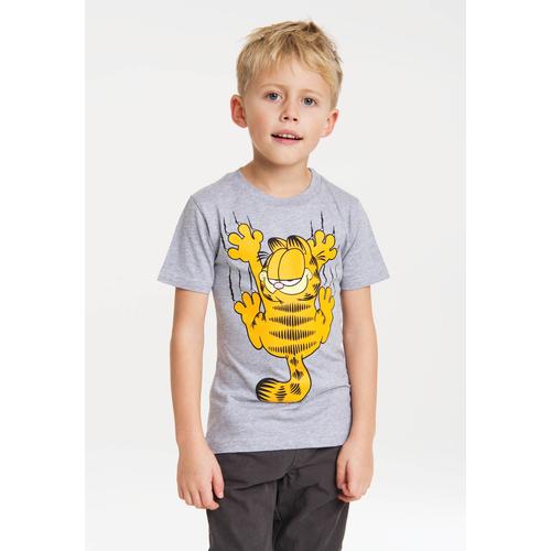 „T-Shirt LOGOSHIRT „“Garfield““ Gr. 128, grau (grau, meliert) Mädchen Shirts T-Shirts mit witzigem Print“