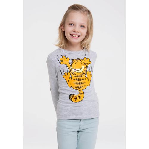 „Langarmshirt LOGOSHIRT „“Garfield““ Gr. 140, grau (grau, meliert) Jungen Shirts Langarm mit lässigem Frontprint“