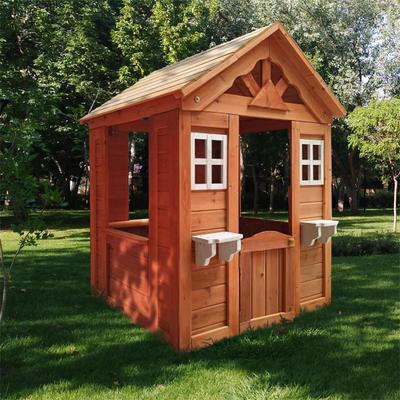 Wooden Kids Playhouse with 2 Windows and Flowerpot Holder