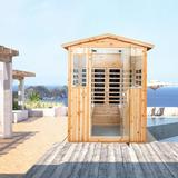 Clearance! Outdoor Sauna for 4 Person applicable indoors and outdoors. Far Infrared Sauna 8 Low EMF Heaters Wooden Sauna Room 2050 Watt Old Chinese fir Chromotherapy Bluetooth Speaker LCD LED.