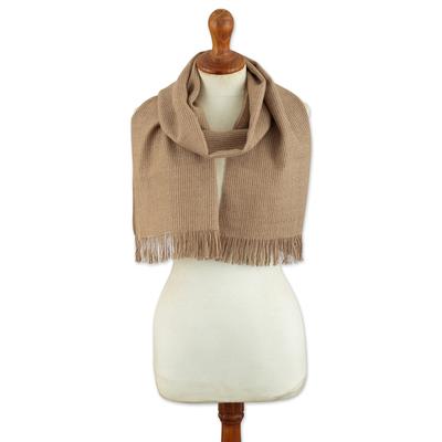 Honey Charm,'Brown Scarf Hand-Woven From 100% Baby Alpaca in Peru'