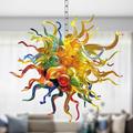 28 Dia Luxury Colorful Chandelier Hand Blown Glass Art Chandelier Ceiling Light Hanging Pendant Light Fixture for Foyer Living Room Entryway Dining Room LR401