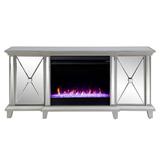 Toppington Mirrored Electric Fireplace Media Console in Mirror/Silver
