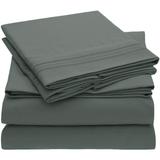 4 PC Dark Grey Sheet Set 2000 Embroidery Soft Cozy 12" Deep Pocket