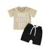 Diconna Infant Toddler Baby Boy Girl Summer Clothes Letter Print T-Shirt Tops Drawstring Shorts 2Pcs Outfits Khaki 9-12 Months