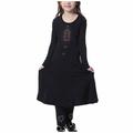 Girl s Muslim Long Dress Two Pieces Sets for Kid Girl Medium Long Dress Long Sleeve Crewneck Neck Dress and Long Pants Girls Solid Color Dress Suits