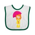 Inktastic Girl in Raincoat Girl with Umbrella Orange Hair Girls Baby Bib