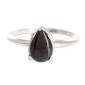 Jade Teardrop in Black,'Sterling Silver Solitaire Ring with Black Guatemalan Jade'